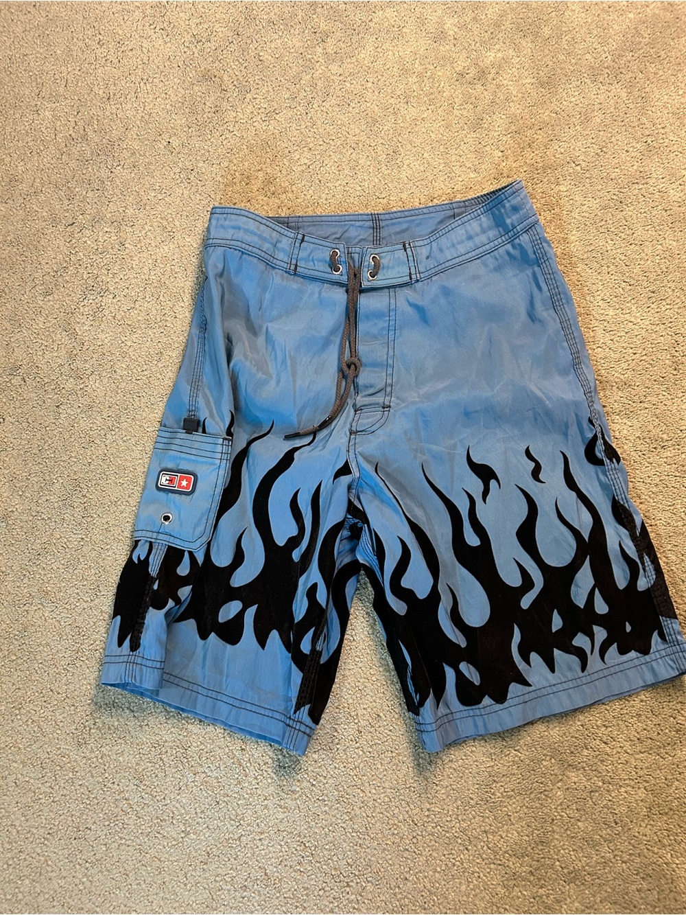 Vintage Flame AOP Board Shorts Swim Trunks Y2K Size 28